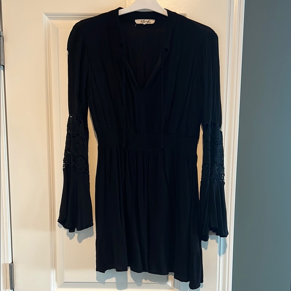 Blush Black Long Sleeve Dress with Crochet Details